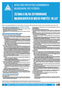 Prace dozwolone młodocianym w wieku powyżej 16 lat
